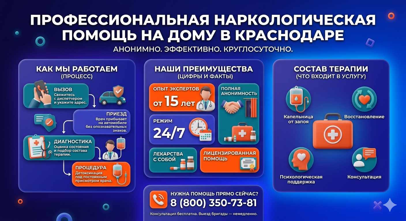 Инфографика о принципах лечения алкоголизма на дому в Колпино: этапы вызова нарколога, преимущества анонимной детоксикации и состав медицинской помощи.